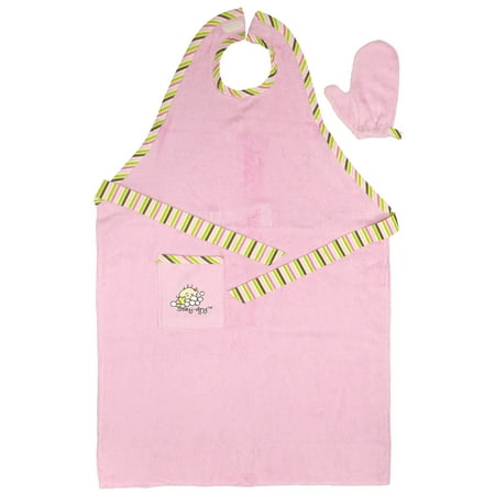 Stay Dry Bath Apron and Towel with Washmitt, Pink