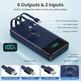 thumbnail image 3 of Portable Charger with Built-in Cables and iWatch Charger,10800mAh QC4.0+PD 25W Fast Charging USB C Power Bank,6 Outputs LCD Display Battery Pack for iPhone 16/15/14/13/12 Series,Apple Watch-Deep Blue, 3 of 7