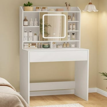 usikey Makeup Vanity Desk with Large Lighted Mirror,10 Lights, 2 Drawers & Power Strip, Vanity Set, Dressing Vanity Tables for Women Girls, Bedroom (white2)