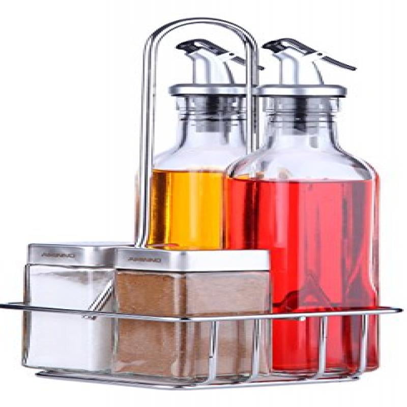 Oil and Vinegar Dispensers 5 Piece Combo Set Includes Glass Cruet Set