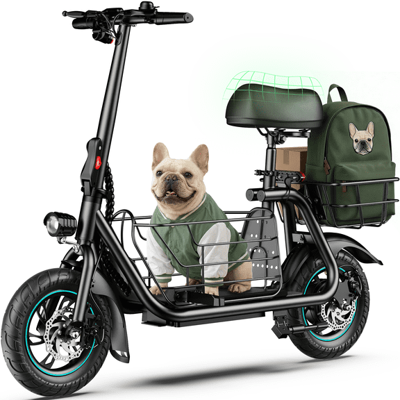 MIHOVER Electric Scooter with Seat for Adults, 550W Foldable Scooter, UL2272 Certified with Front & Rear Baskets for Commuter, Groceries, Errands, Pet Friendly