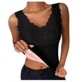 thumbnail image 2 of Sleeveless Thermal Fleece Tank Top For Women V Neck Lace Camisole Warm Base Layer Cami Vest Underwear Tops With Chest Pads Black Free size, 2 of 8