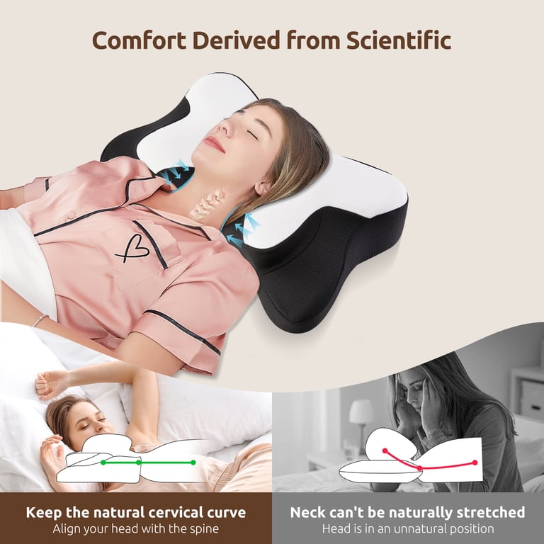 MOONORAH Cervical Memory Foam Pillow, Blue and Black photo 2