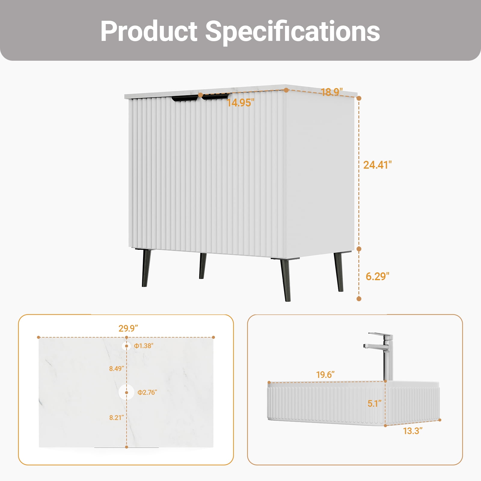 30" White Modern Bathroom Vanity Without Sink, Bathroom Storage Cabinet with 2 Soft Closing Doors, Freestanding Cabinet with Metal Handles (White Without Sink, 30")