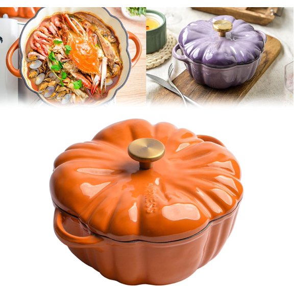 6.3/7.87/9.84in KANOHENO Pumpkin Dutch Oven Pot with Lid,Pumpkin Cocotte Cast Iron Dutch Oven,Stew Soup Pot,Serves 3-5,For Fall Thanksgiving Decor,Halloween Decor