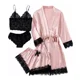 thumbnail image 1 of Conjunto De Pijama De 4 Piezas Para Mujer Con Ribete De Enca, 1 of 8