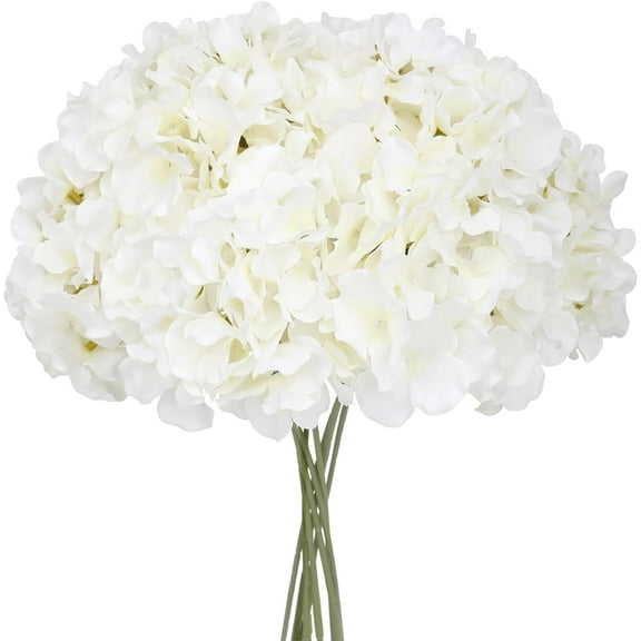 Fake White Hydrangea Artificial Flowers - Faux Silk Hydrangeas Flowers Heads with Stems Real Touch for Home Wedding Party Table Decor(White,Pack of )