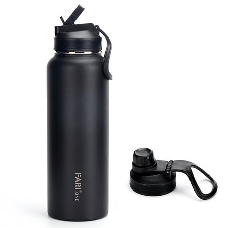 

Sports Water Bottle with Straw & Spout Lids 40 oz Double Wall Vacuum Insulated Flasks Stainless Steel with Wide Mouth