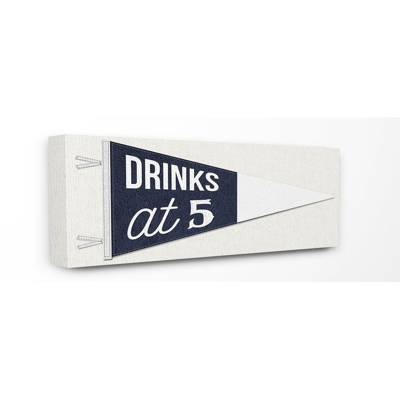 The Stupell Home Decor Collection Blue and White Drinks At 5 Color Block Pennant Stretched Canvas Wall Art, 10 x 1.5 x 24