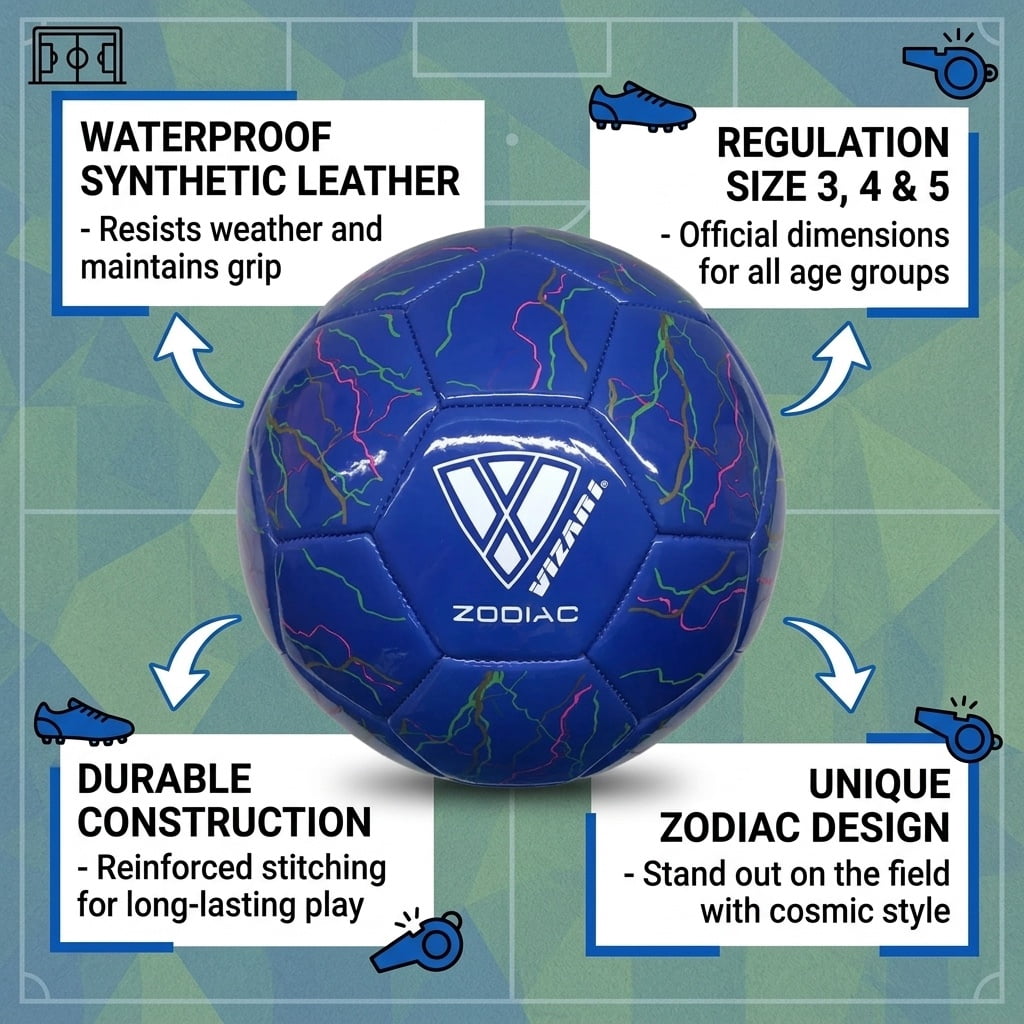 Vizari Zodiac Soccer Ball | Sizes 3, 4, 5 | Durable Waterproof Synthetic Leather | For Youth & Adults - BLUE, 3