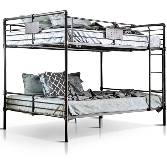Furniture of America Seanze Metal Bunk Bed, Queen/Queen, Antique Black