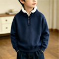 thumbnail image 5 of Boys Girls Quarter Zip Pullover Sweatshirt Mock Neck Fleece Lined Sweatshirts Fall Winter Thick Undershirt Raglan Sleeve Tops, 5 of 5