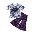 thumbnail image 1 of Franhais Girls Pants Set Lips Short Sleeves Round Neck T-Shirt + High Waist Leopard Print Flared Trousers, 1 of 9