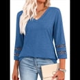 thumbnail image 1 of Blusas Elegantes e Informales de 3/4 para Mujer, Camisetas de Cuello en V A , Ropa de Verano 2025. Azul L, 1 of 7