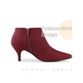 thumbnail image 3 of BLISSFUL STEP Women's Ankle Boots Pointed Toe Kitten Heels Side Zip Faux Suede Booties  Burgundy 9, 3 of 4