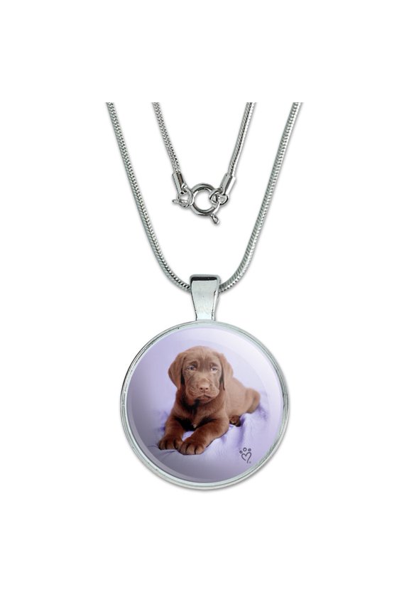 Lab Labrador Puppy Dog on Lavendar 1" Pendant with Sterling Silver Plated Chain