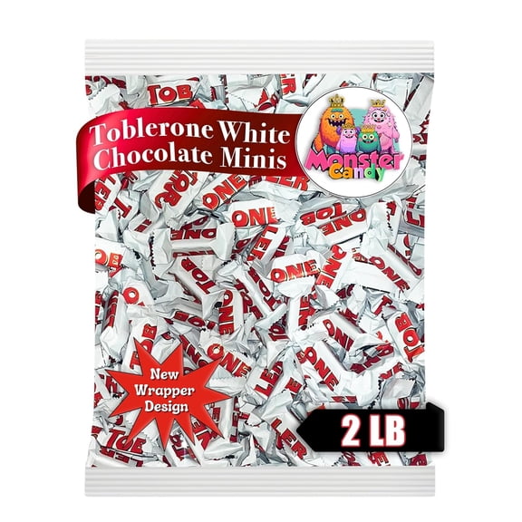 White Chocolate Toblerone Chocolate Bars Minis - 2 lb Bulk Chocolate - White Toblerone is the Finest White Chocolate with Honey-Almond Nougat - White Chocolate Candy Bulk - Repackaged by Monster Candy