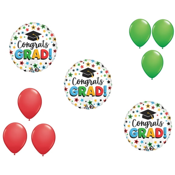 LOONBALLOON Graduation Grad Theme Balloon Set, 3x Standard Multi-Colored Grad Balloon and 6x Latex balloons
