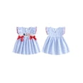 thumbnail image 2 of BemeyourBBs Toddler Baby Girls 4th of July Dress Outfit Patriot Independent Day Clothes Little Baby Girl Summer Smocked Dress Fourth of July Ice Cream Embroidery Print Fly Sleeve Plaid Gingham Dress, 2 of 9
