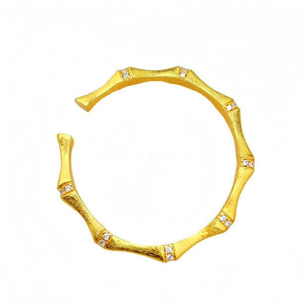 Pulsera chapada en oro para mujer con brazalete abierto inspirado en el bambú