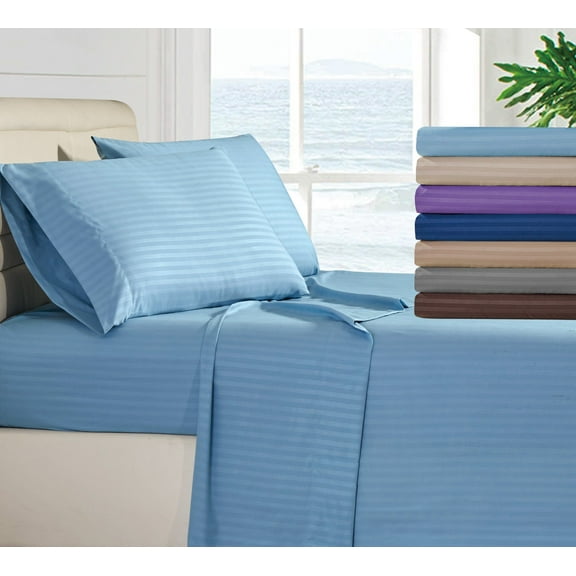 Stripes Bed Sheet Set (King, Blue) 4 Pieces Deep Pocket 1800 Series Microfiber Bed Sheet Set(1 Fitted Bed Sheet,1 Flat Sheet, 2 Pillow Covers) Wrinkle, Fade And Stain Resistance-Lux Decor Collection