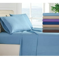 Lux Decor Collection Glam 4-Piece 1800 Thread Count Microfiber Sateen Bed Sheet Set, King, Blue Striped