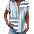 thumbnail image 2 of Mceream Womens Short Sleeve Henley Tops Cotton Loose Fit Linen V Neck Dressy Casual Blouses Striped Button Down Shirt Summer Outfits Vacation Fashion Clothes Navy XXL, 2 of 5