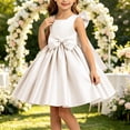 thumbnail image 2 of Girls Satin Mini Princess Dresses Trendy Sleeveless Ruched A Line Bow Detail Gown for Wedding Birthday Party Pageant Holiday Ceremony White 7-8 Years, 2 of 6