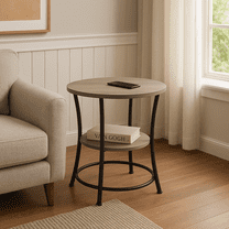 Homy Casa Round End Table with Storage Shelf for Living Room Sofa Side and Small Space, Brown