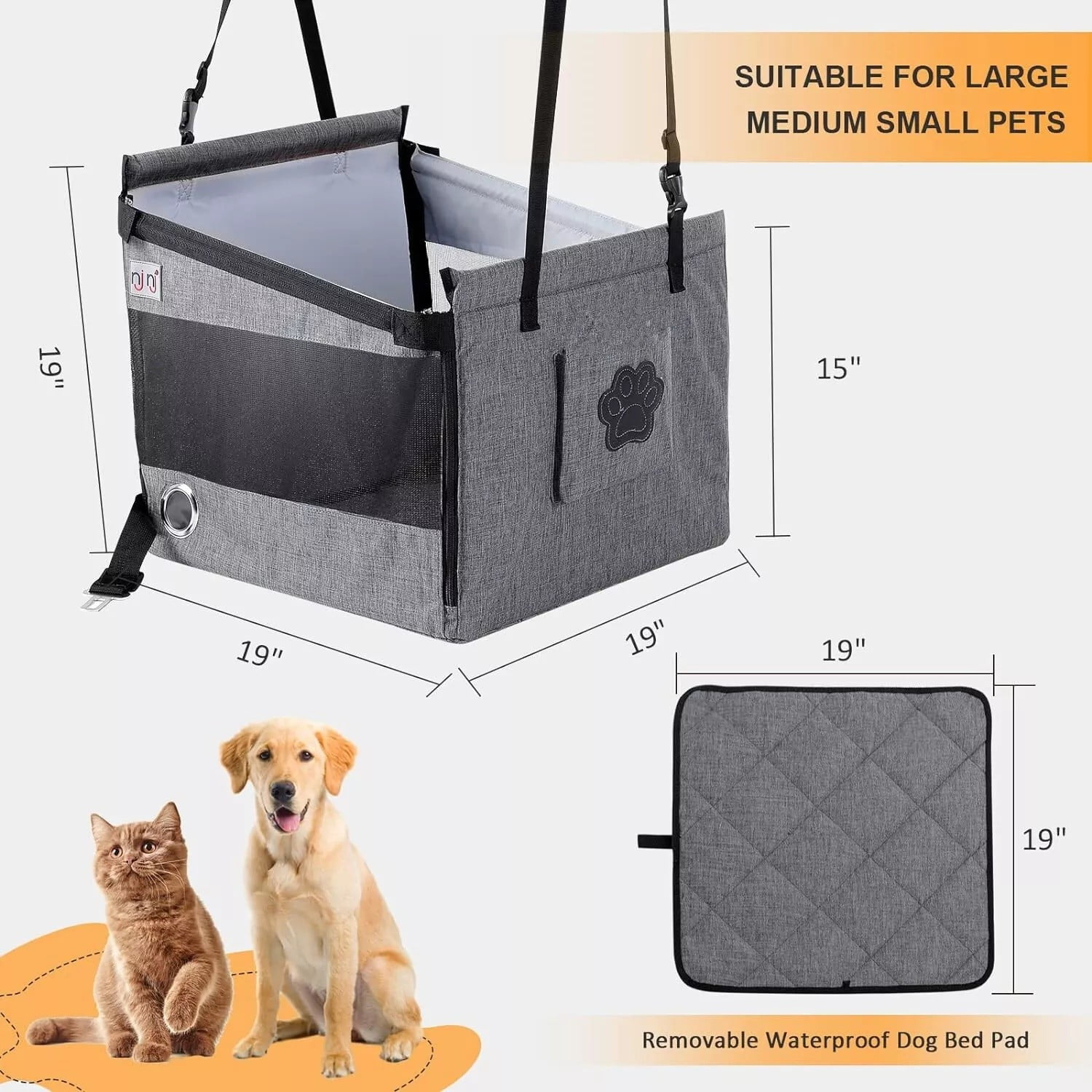 Dog Car Seat for Large Dogs, Waterproof Fabric with Breathable Mesh & Adjustable Dog Seat Belt for Car Dog Travel Carrier Cage