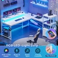 thumbnail image 6 of L Shaped Desk with Power Outlets & LED Lights, Gaming Desk with Storage Shelves, White Writing Desk for Home Office, 6 of 8