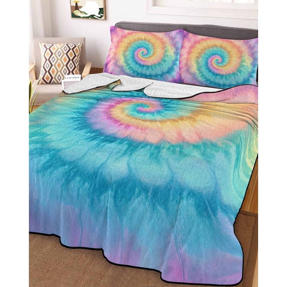 Colorful Tie Dye Full Size Down Alternative Comforter, Lightweight Comforter Quilt Bedding Set with Pillow Shams Rainbow Ombre Abstract Pattern Art All Seasons Bed Comforter Duvet Insert 78"x90"