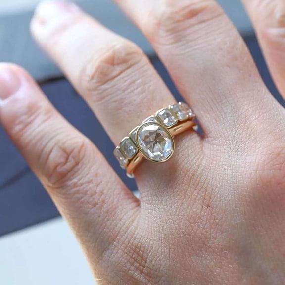 vylahjewellery Elegant Vermeil Yellow Gold Comfort Fit Wedding Anniversary Ring Moissanite Promise Ring Bezel Oval Cut Engagement Ring Gift for Women