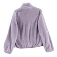 thumbnail image 3 of Lenpel Women's Fleece Jacket Soft Warm Long Sleeve Zip up Stand Collar Solid Color Fuzzy Coat Fall Winter Outwear, 3 of 4