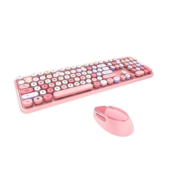 Mofii Sweet Keyboard Mouse Combo Mixed Color 2.4G Wireless Keyboard Mouse Set Circular Suspension Key Cap for PC Laptop Pink