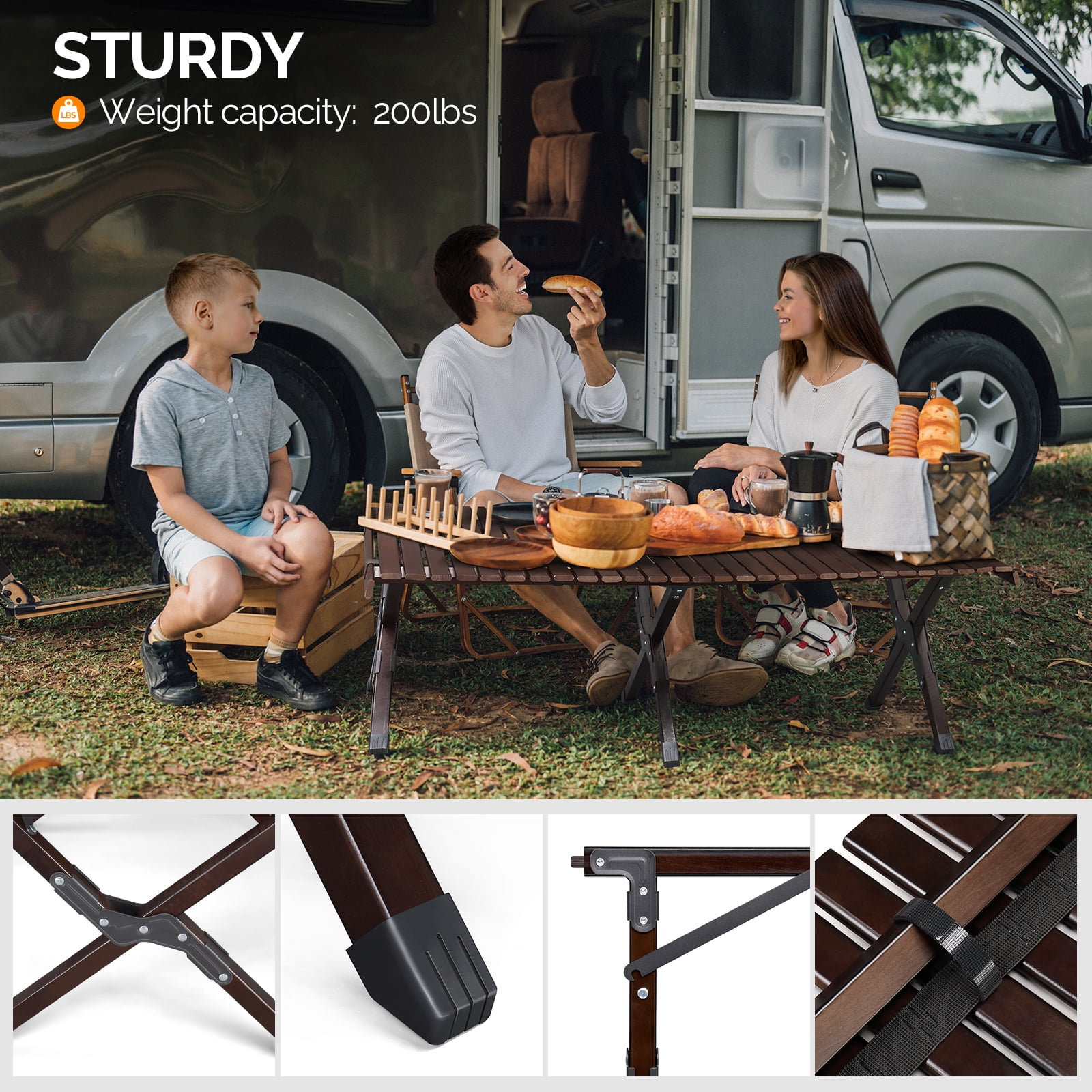 120*60*40cm Wooden Camping Roll Table