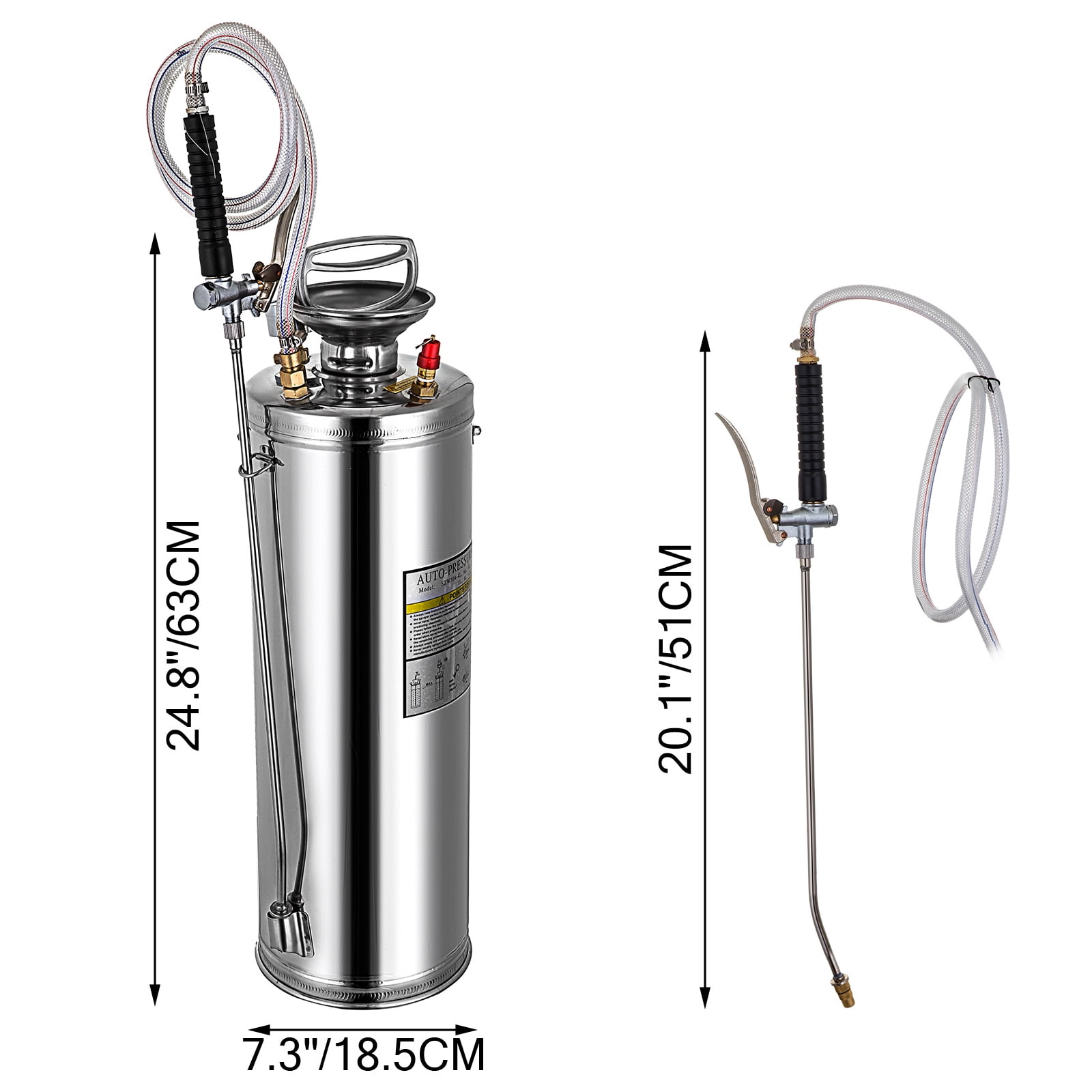 VEVOR 1 Gal. Stainless Steel Sprayer Metal Pump Sprayer with 12 in. Wand,  Handle and 3 ft. Reinforced Hose for Gardening PWQBXG4L000000001V0 - The  Home Depot