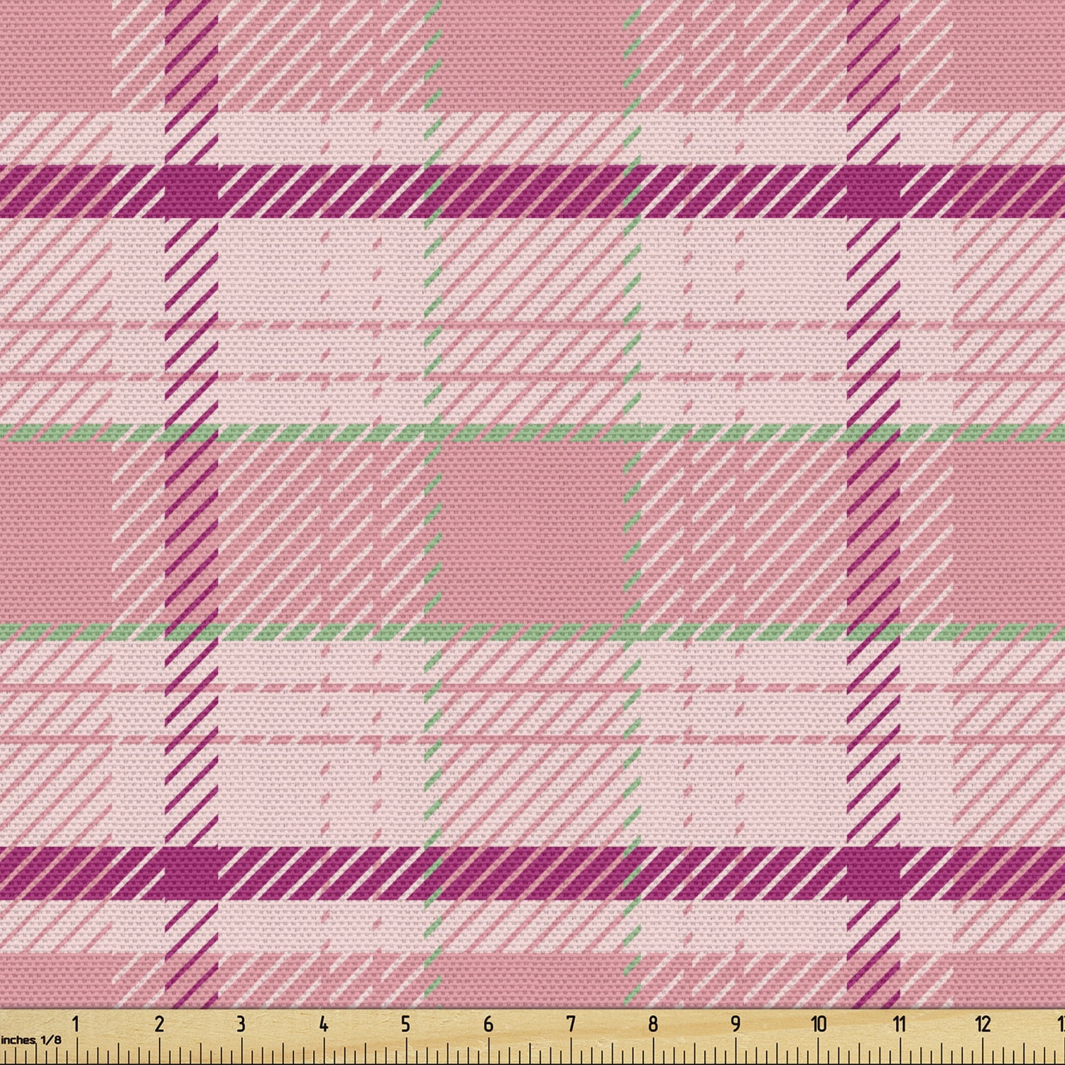 Pink Sofa Upholstery Fabric by the Yard, Tartan Plaid Pattern with