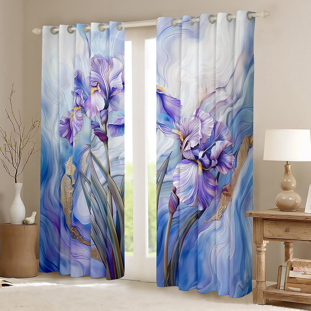 Castle Fairy Purple Iris Black Out Curtains,Watercolor Marble Curtains Pack of 2 (42x63 Each),Gradient Ombre Bedroom Curtains,Super Cozy Floral Room Decor