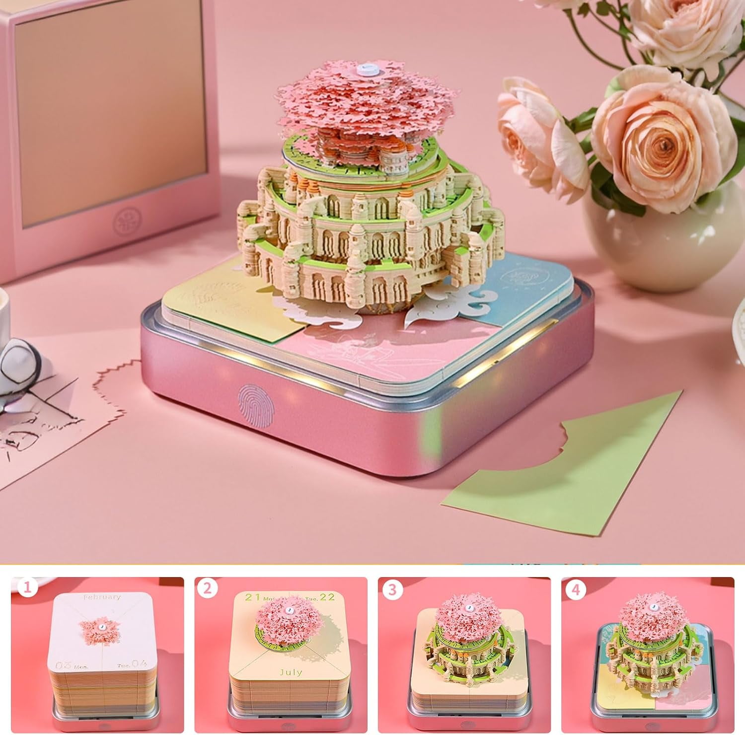 2026 Desk Calendar Sky Fortress with Light, 3D Memo Pad Non-stick Post-it Calendar School Office Home Stress Relief Best Gifts(Sky Fortress)