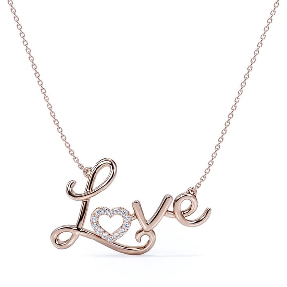Collar con Colgante de Diamantes Reales JeenMata Amor en Oro Rosa de 18 K sobre Plata