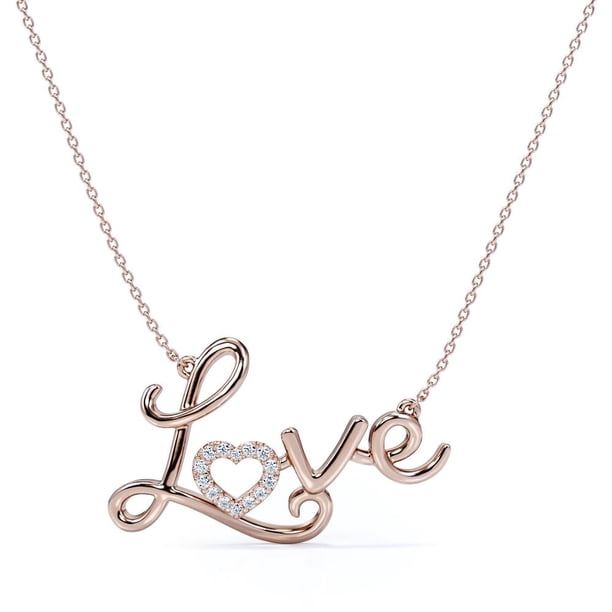 Collar con Colgante de Diamantes Reales JeenMata Amor en Oro Rosa de 18 K sobre Plata