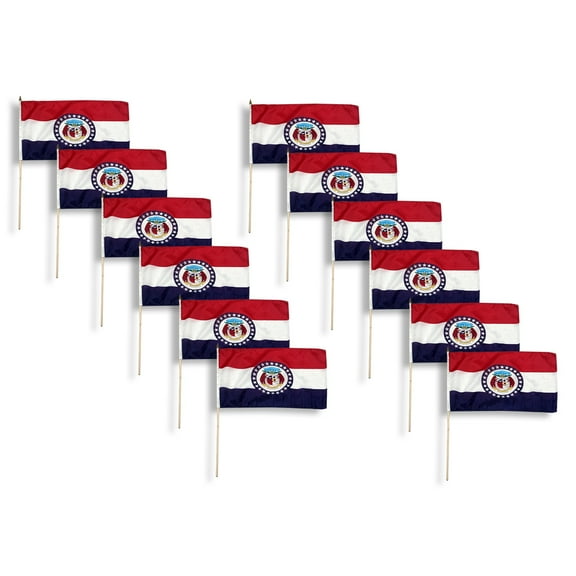 Missouri Stick Flag Width 12 inch x 18 inch Length -12 PK
