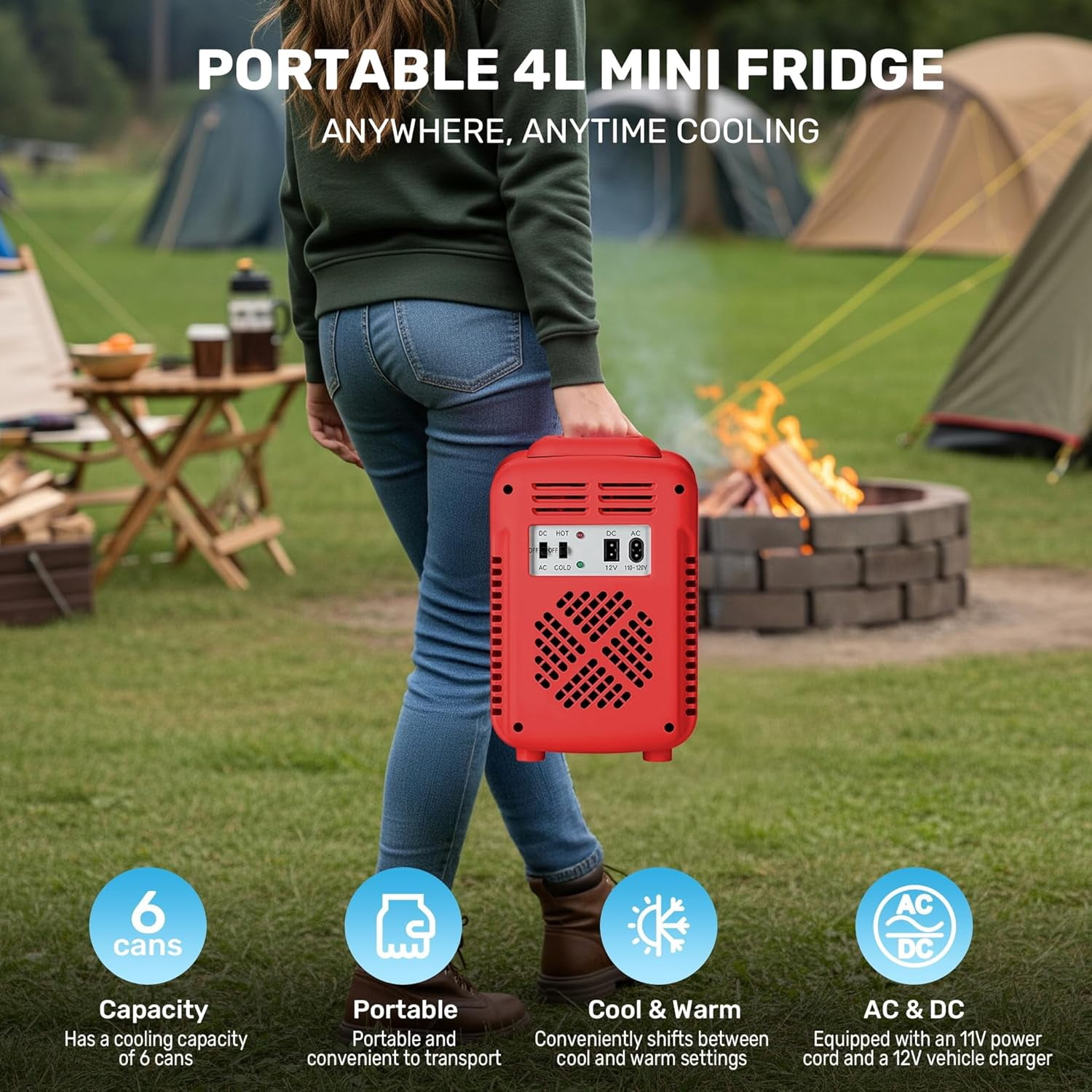4L  Fridge Cooler and Warmer for Car, Office, Bedroom - Portable Beverage Refrigerator with  Power