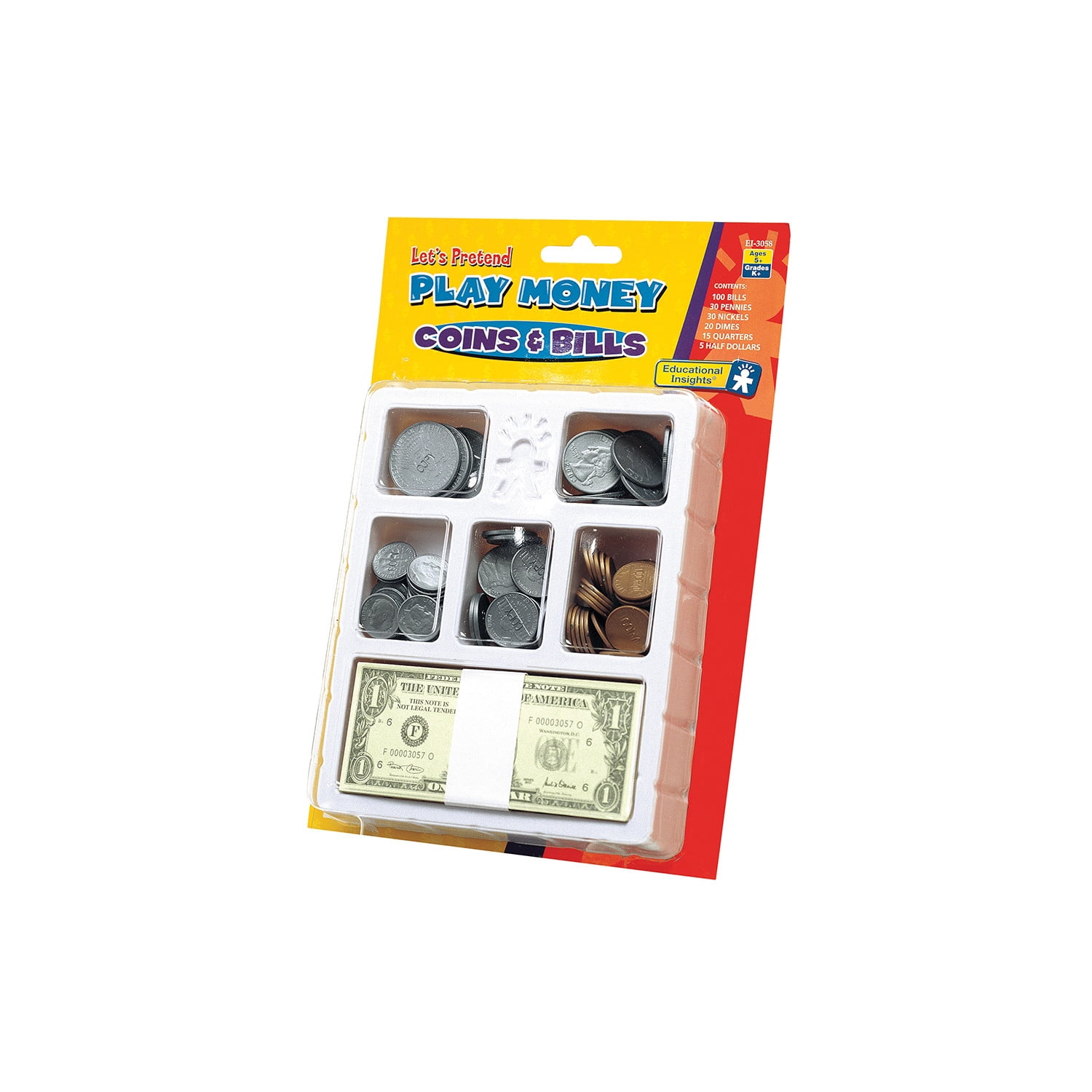 Educational Insights Play Money Set With Coins and Bills for Learning