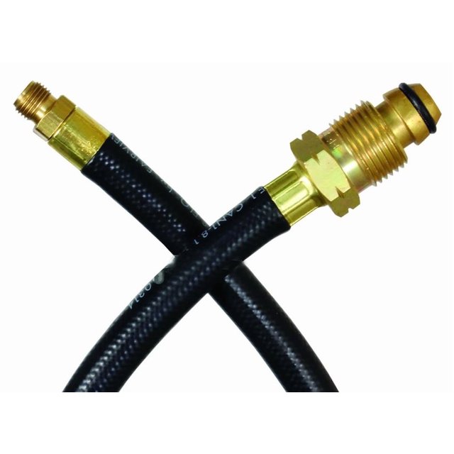 JR Propane Hose 07-30665 1/4 Inch Inside Diameter Rubber Pigtail Hose; Prest-O-Lite POL End x 1/4 Inch Inverted Flare; 48 Inch Length; UL/CSA Approved