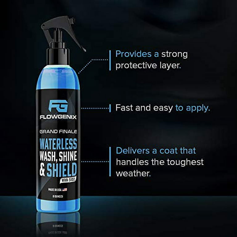 Flowgenix™ Waterless Car Wash Spray - Grand Finale - Motorcycle Cleaner &  Car Wax Polish (8 oz) - Ceramic Coating - Incl. 2 Microfiber Towels - Best