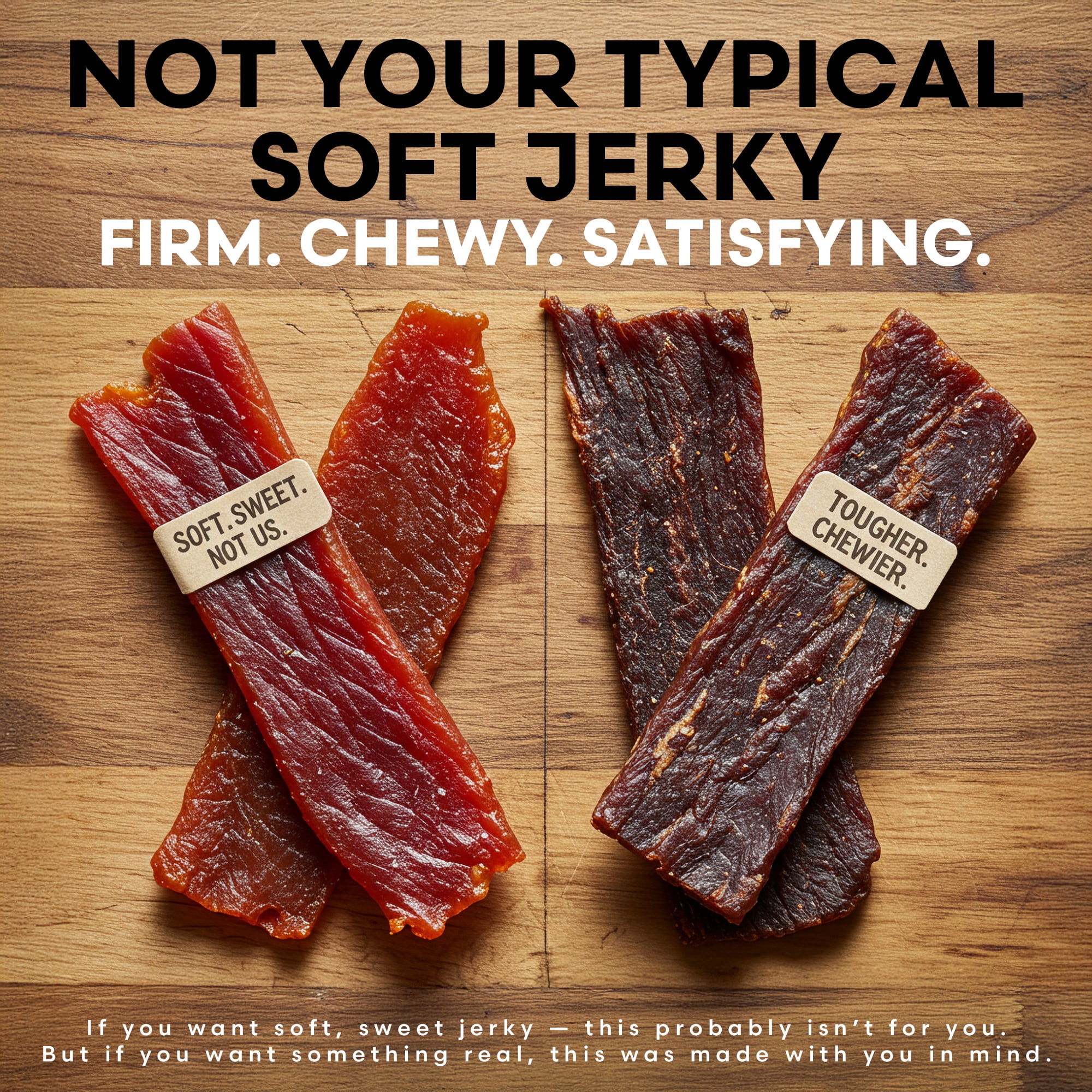 Tough To Chew: Organic Bone Broth Beef Jerky – Grass-Fed, Zero Sugar, Low Calorie, High Protein, Extra-Firm Texture – 2 oz (Pack of 4)