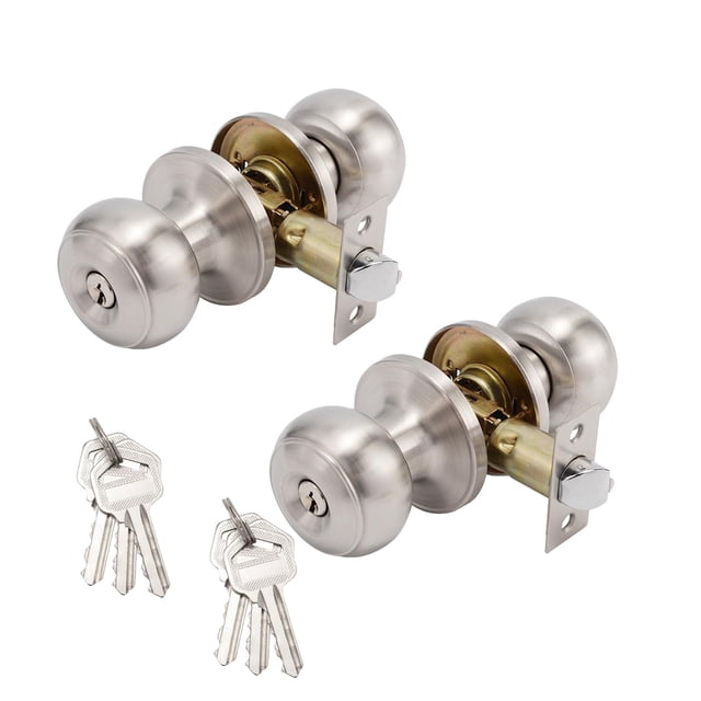 Lot de 2 Poignées de Porte Rondes en Acier Inoxydable avec Serrure à Clé - Poignée de Porte à Noyau en Cuivre avec Clé pour Intimité Intérieure/extérieure Chambre et Salle de Bain,