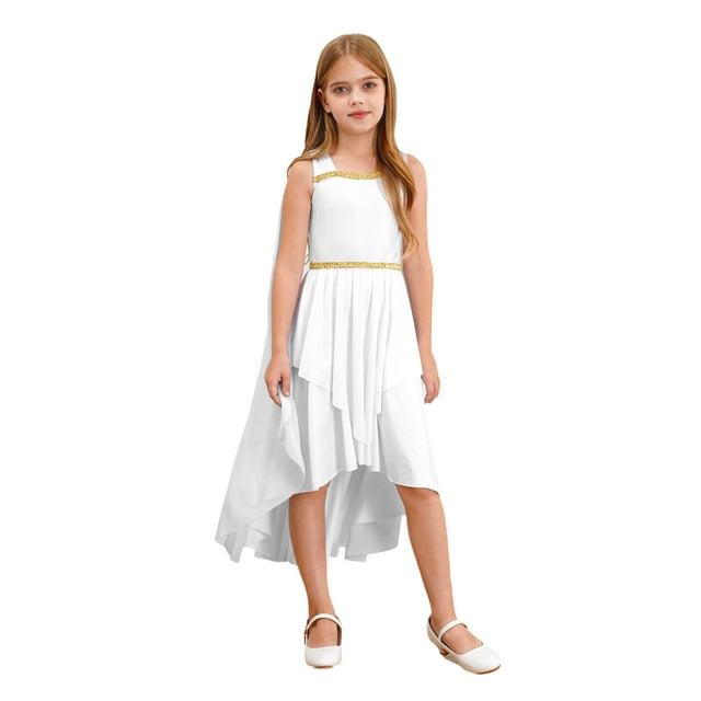 TTAO Robe pour Enfants Filles Grecque Athena Goddess Toga Ancienne Rome Égyptienne Princesse Halloween Blanche 8